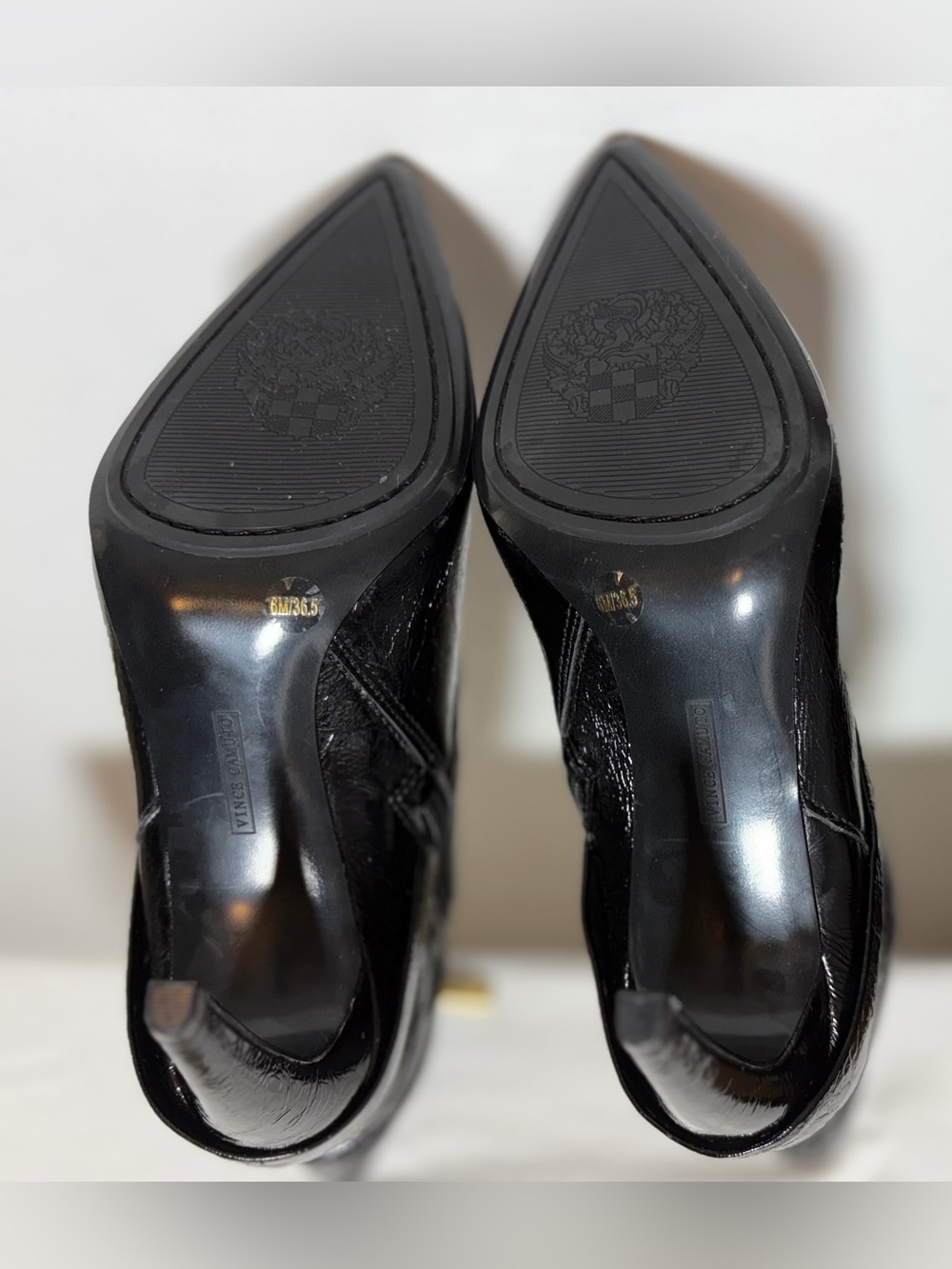 Vince Camuto Blaira Black Crinkle Patent
Leather Pointed Toe Ankle Booties, 6M - Picture 14 of 16